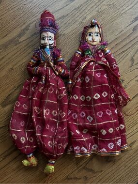 Ethnic Indian Wear Maroon Rajasthani Puppet Couple - Decorative Hand Puppets